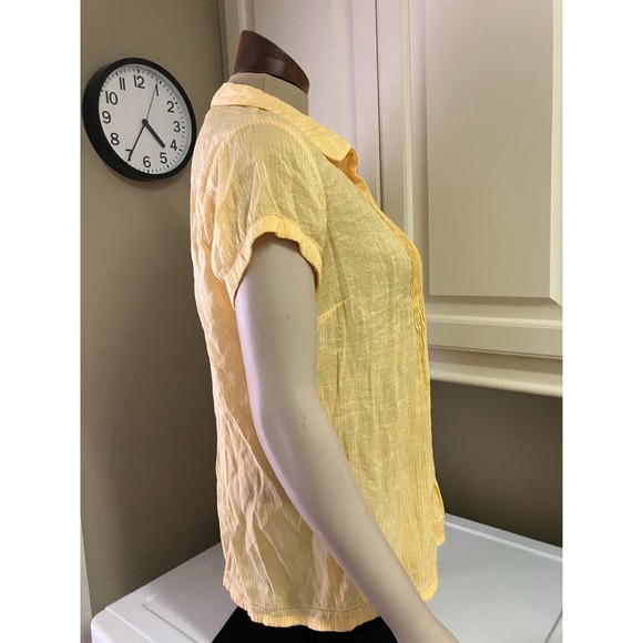 Coldwater Creek Large Women's Blouse Top Yellow Smocked Sheer Lightweight Button - Picture 5 of 12